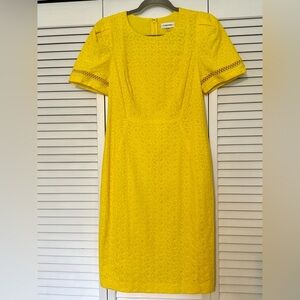 Calvin Klein Bright Yellow Eyelet Midi Sheath Dress